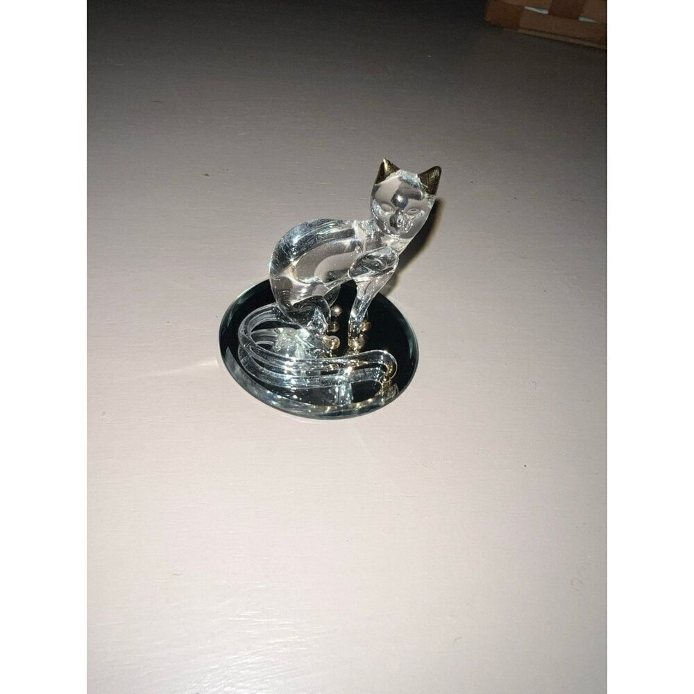 Vintage Glass Baron | Glass Cat Figurine with Gold Accents on Mirror
